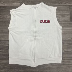 Vintage 80s Champion Vest Womens L Fleece Full‎ Zip USA Babydoll Fit White NY